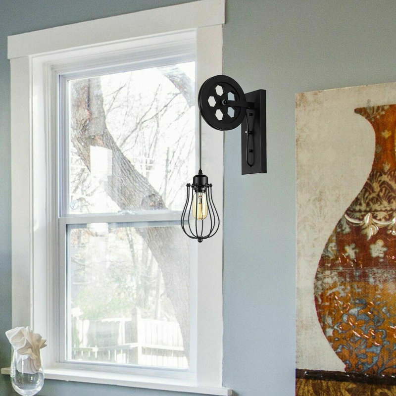 Leeper Solid Wood Armed Sconce, Black