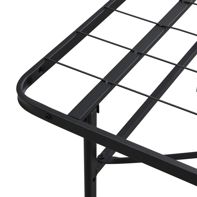 Structure de lit pliante en acier de 14 po de hauteur, très grand, sans sommier, stable, sous le rangement en métal, facile à assembler, rangement, noir