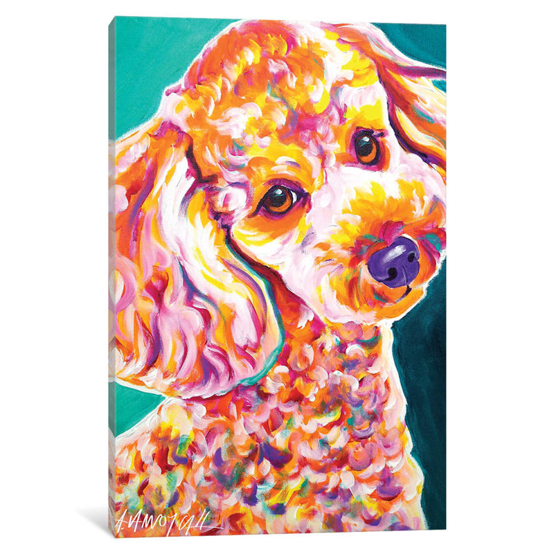Curly The Poodle by DawgArt - Print on Canvas, 66.04 cm H x 45.72 cm W x 1.91 cm D, No Frame
