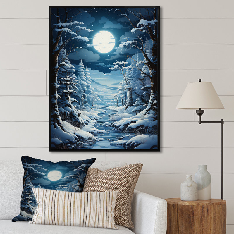 «White Path To The Winter IV», art mural forêt, Cadre simple noir, H 44 po x l 34 po x P 1,5 po