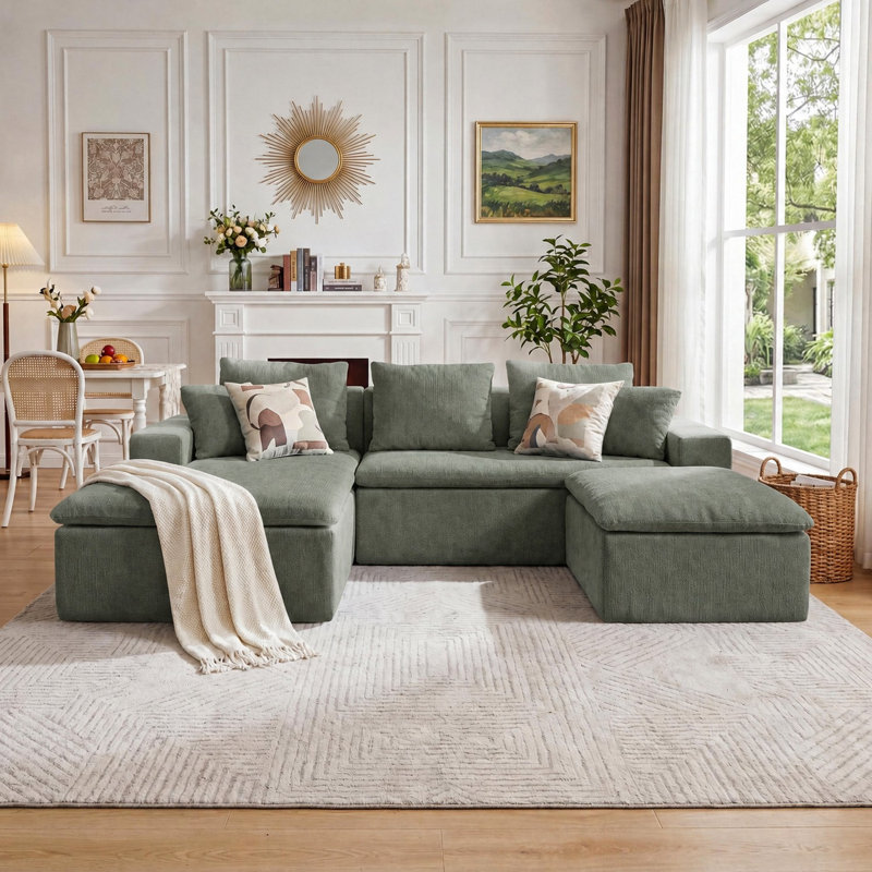 Canapé d'angle modulaire en forme de U de 235 cm (92,51 po), canapé à compression en chenille avec ressorts ensachés, canapé moderne à assise profonde pour salon, livré roulé et sans assemblage