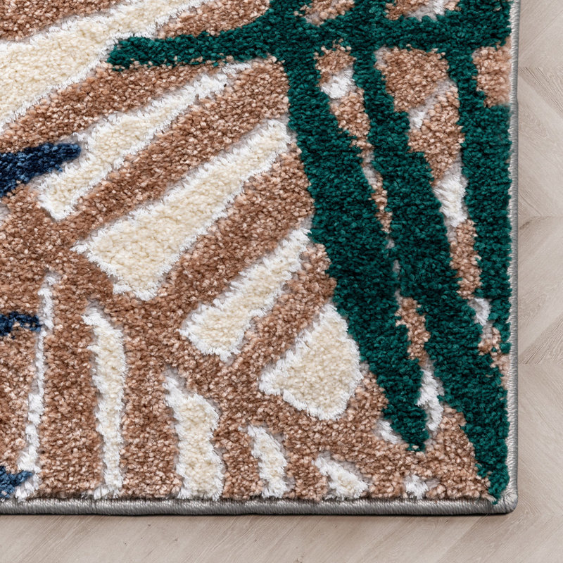 Leona Green and Blue Abstract Leaves Area Rug, 7'10" x 9'10"