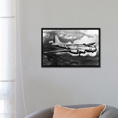 " 1940s World War II Airplane Boeing B-17E Bomber Flying Through Clouds "