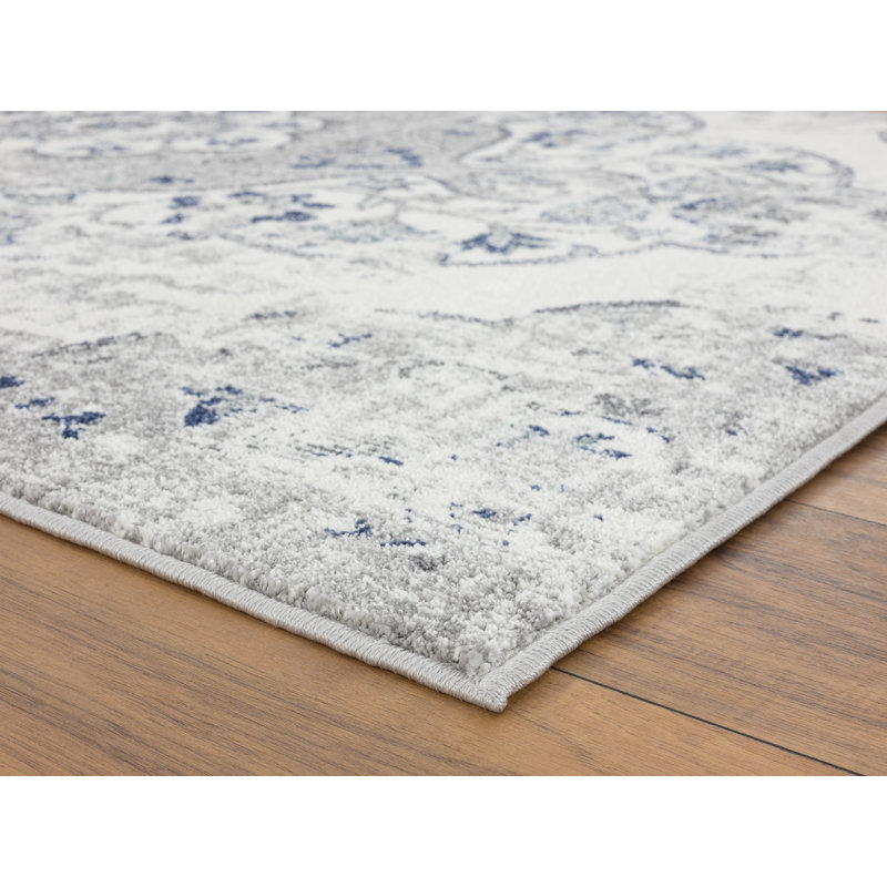 Tapis oriental ivoire / bleu Mannsville, Rectangle de 8 pi x 10 pi