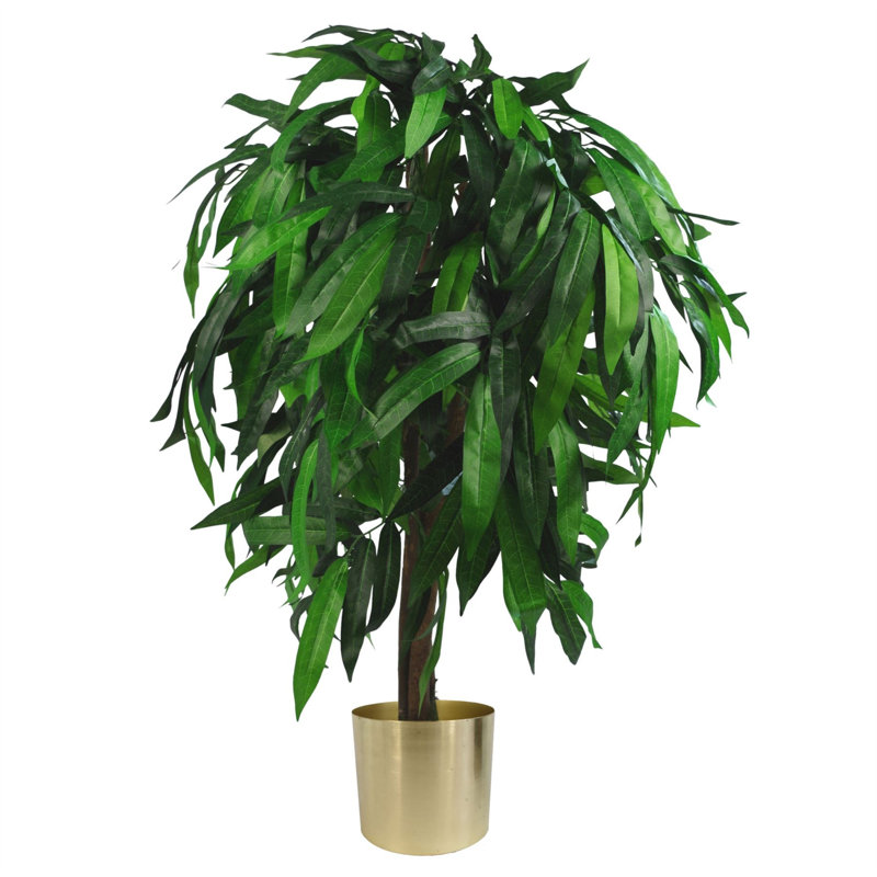 Faux Foliage and Mango Plant and Tree Plant in Plastic Pot Liner, 100cm H x 80cm W x 80cm D