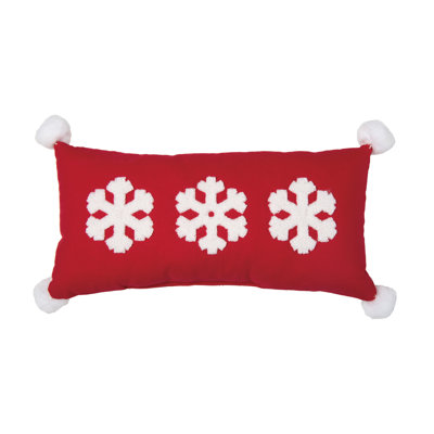 Coussin lombaire à motif de flocons de neige brodés en polyester rouge de 16 po avec pompons Transpac