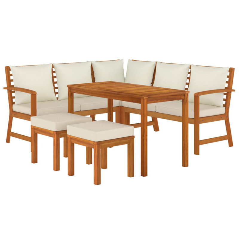 Wood Patio Dining Set with Rectangular Table, Cream