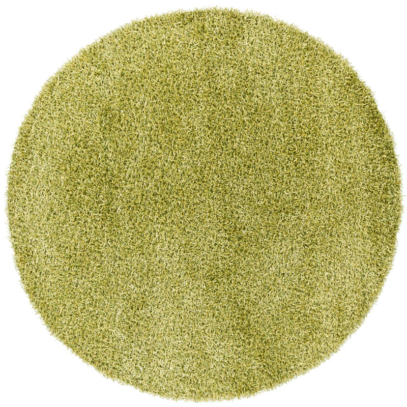Heston Authentic Hand Woven Handmade Yellow & Green Modern Abstract Polyester Shag Area Rug, Round 7'9", Green/Yellow