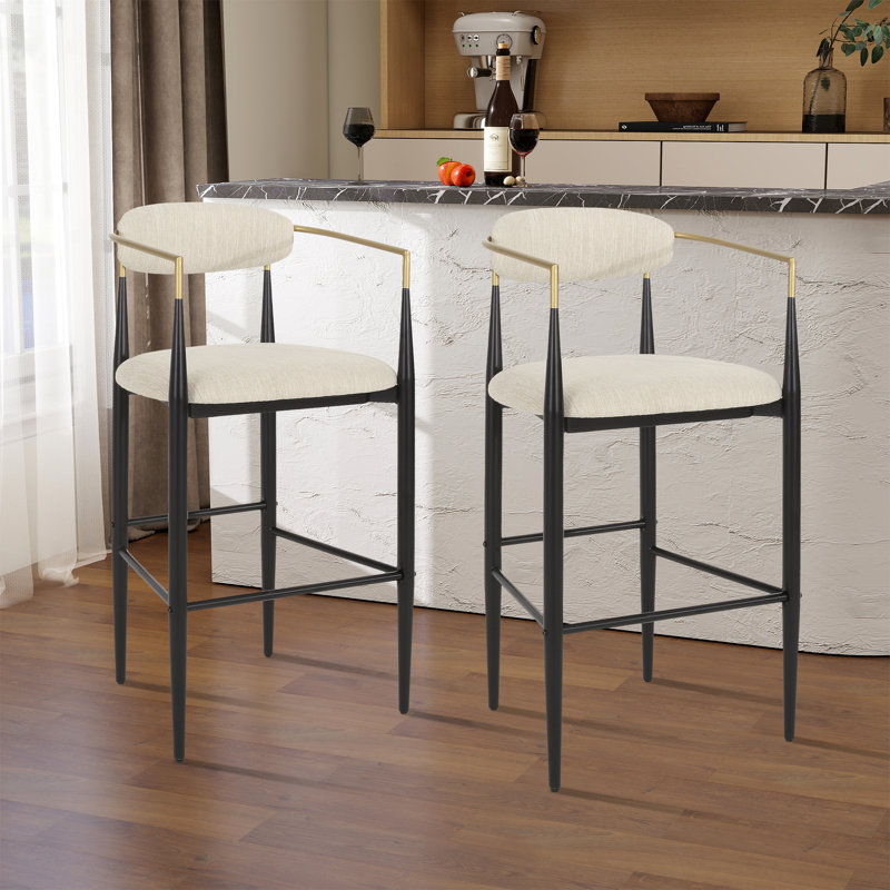 Tabouret de bar 29,73 po avec repose-pieds, Lin - Beige