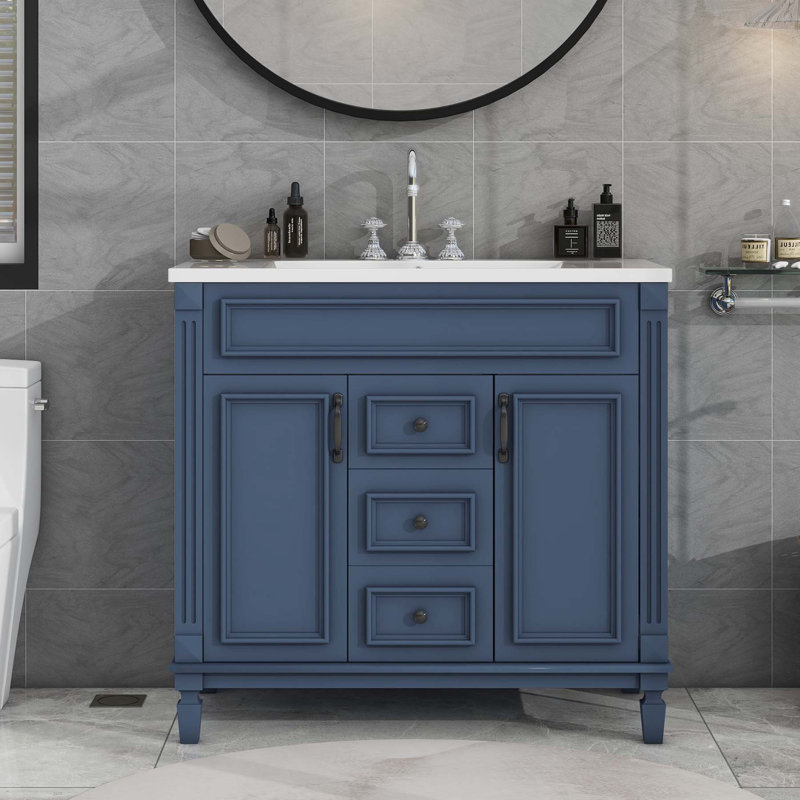 35.9'' Single Bathroom Vanity with Ceramic Top, Blue