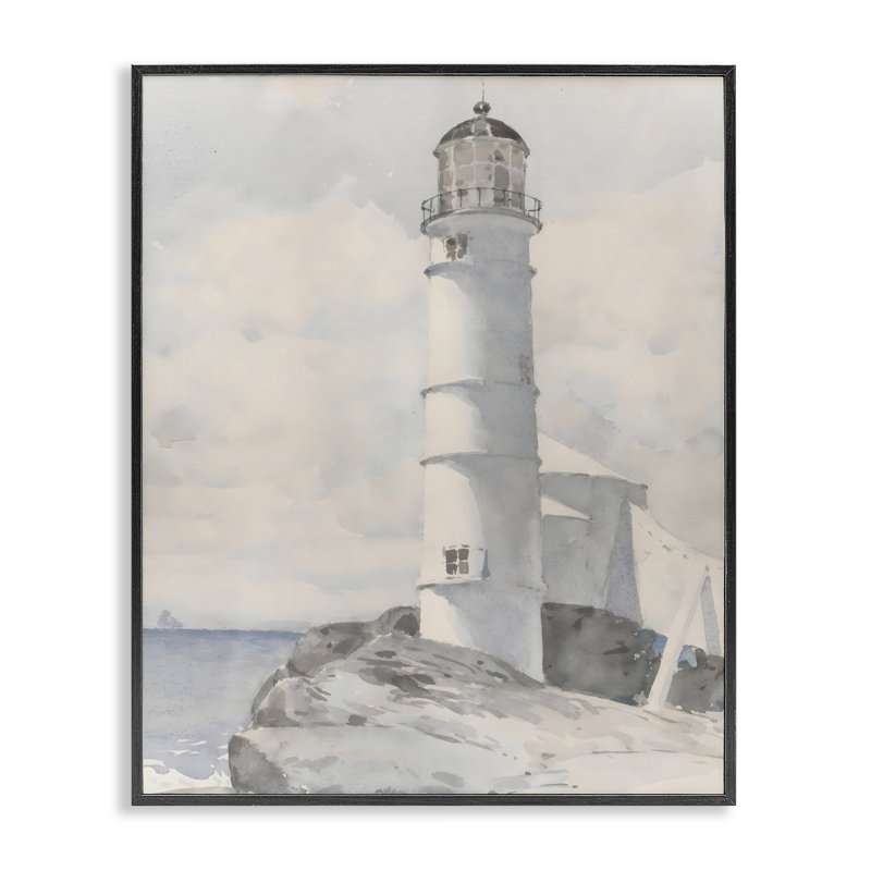 Giclée encadrée de phare côtier rétro doux, design par Riley B, H 14 po x l 11 po, Giclée encadrée noir minuit