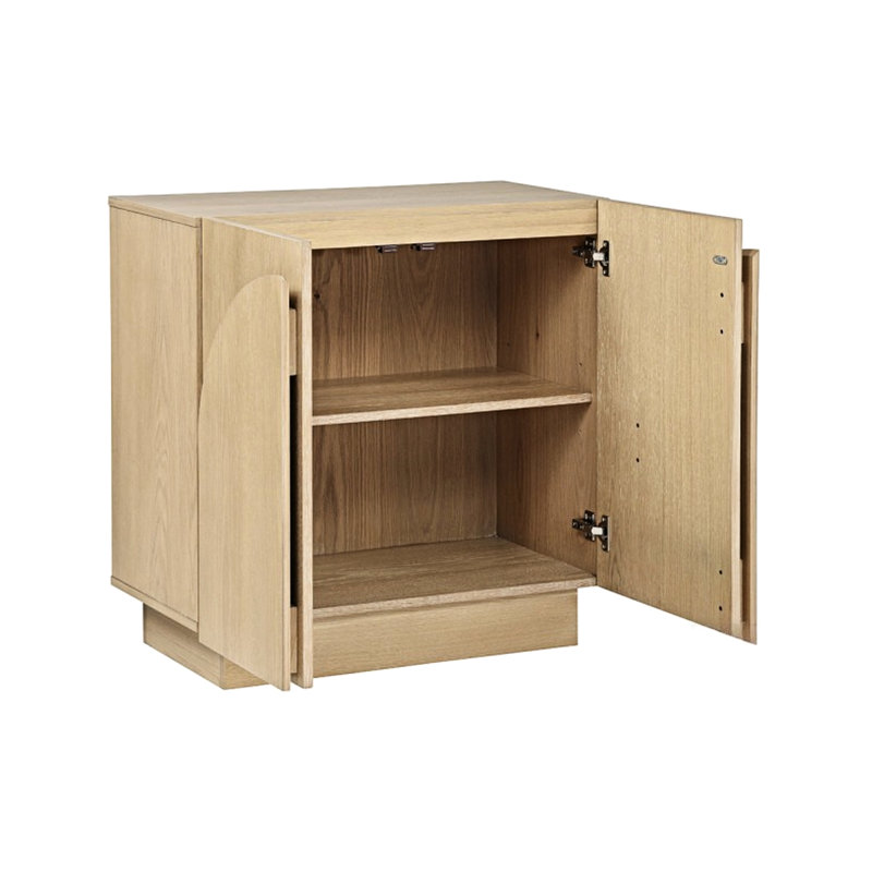 Buffet en chêne de style moderne Mid-Century, avec des coins arqués et des tablettes de rangement, une armoire de salon transformable pour la chambre, une couleur, des tablettes de portes