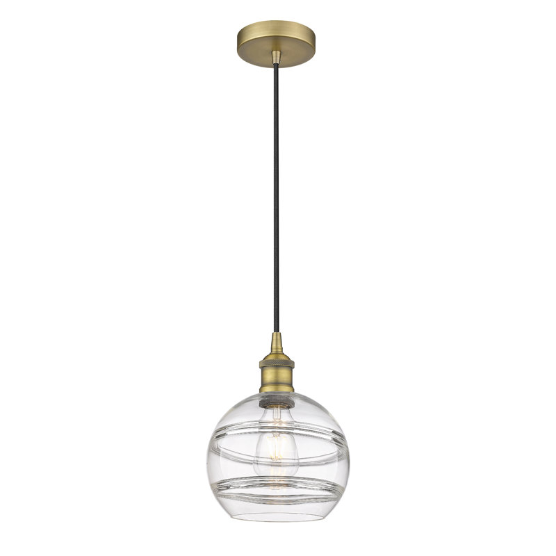 Luminaire suspendu 1 lumière Edison Bienes-616-G556, H 9,88 po x l 8 po x P 8 po, Transparent, Laiton brossé