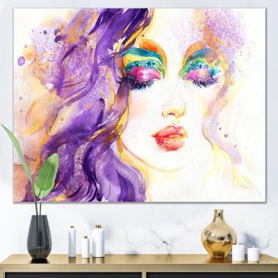 «Elegant Purple Fashion Woman», art mural sur toile glamour