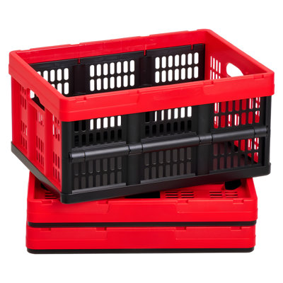 Bacs de rangement pliables en plastique, 32 L, lot de 3, capacité de 12 kg par bac, caisses de rangement pliables empilables avec poignées, contenants pliables robustes, paniers gain de place, conçus pour l'organisation de la maison