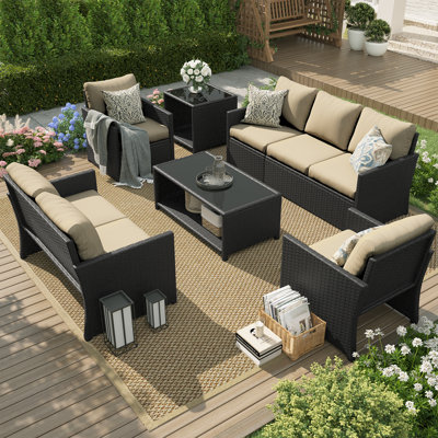7 - Person Outdoor Seating Group with Cushions and Cover