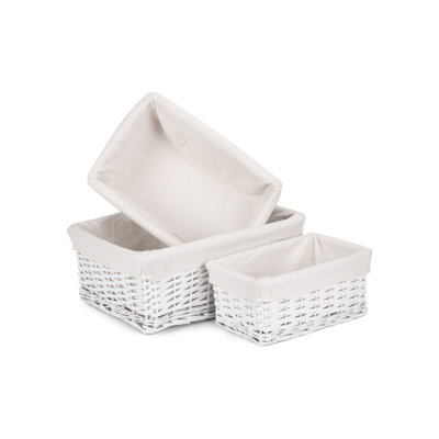 Wicker Lined Storage Basket Set 3