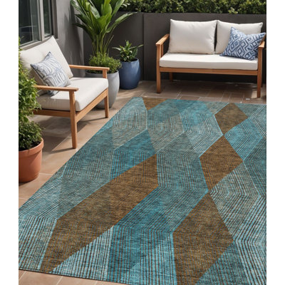 Tapis intérieur / extérieur lavable bleu sarcelle / bleu argile 5 pi x 8 pi Arpin