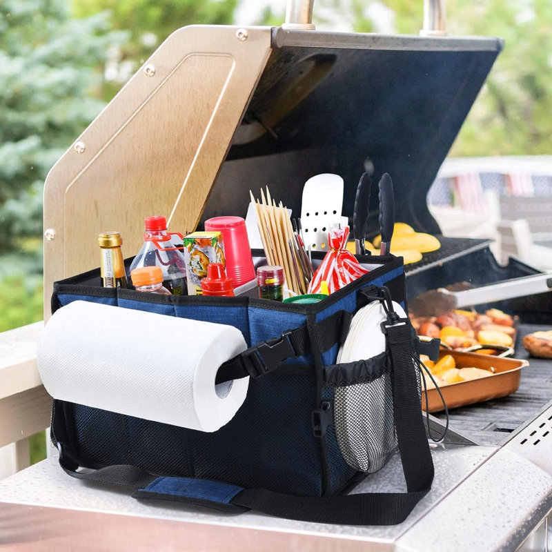 Barbecue avec porte-serviettes en papier, grille de pique-nique de camping en plein air, support de rangement d'accessoires de barbecue pour outils de table, accessoires de camping-car