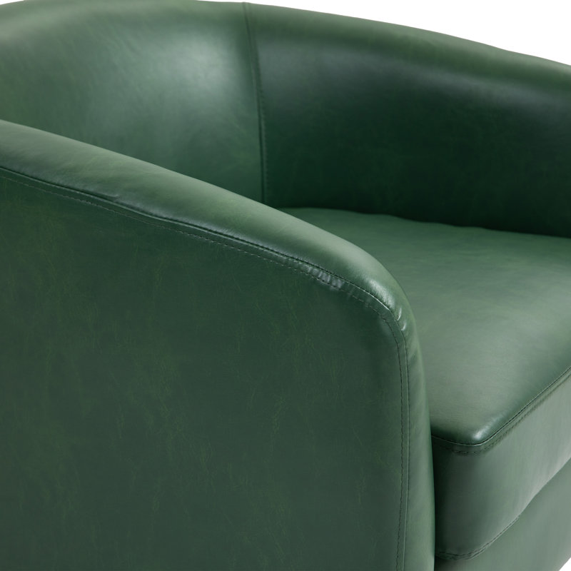 Fauteuil demi-tonneau pivotant en similicuir vert Applewold avec base en bois massif, Similicuir vert