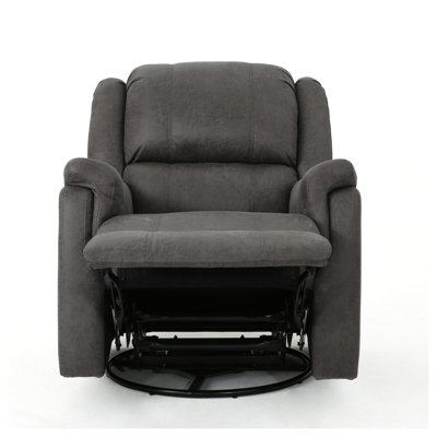 Contemporary Slate Microfiber Glider Recliner with Swivel Base - Plush Upholstered Nursery & Living Room Chair