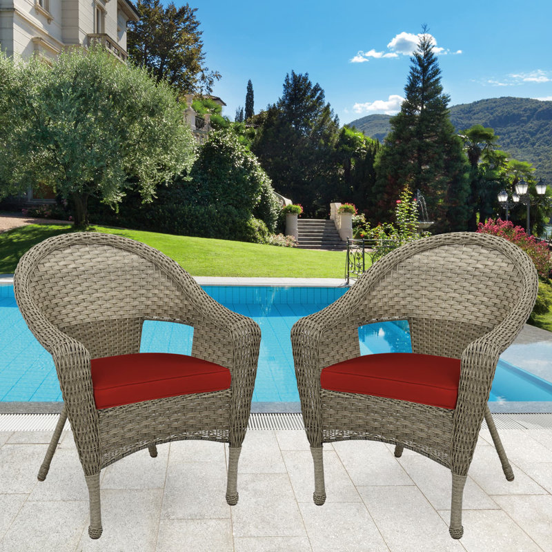 Chaise de patio à dîner avec coussins simple Watts, Gris, Rouge brique