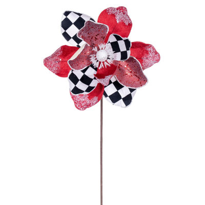 Vickerman 19" x 9" Red/White/Black Magnolia Stem. It includes four pieces per bag.