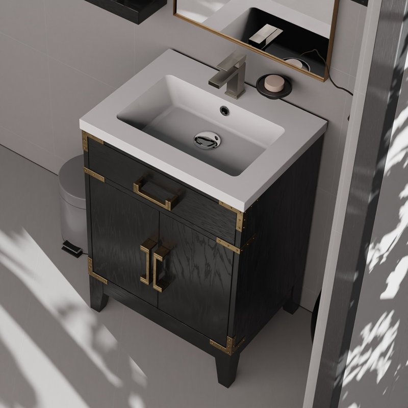 Meuble-lavabo simple avec plateau en acrylique, Noir, noir, noir, noir