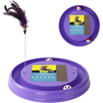 Grattoir interactif pour chat avec 2 balles auto-rotatives et 1 jouet interactif chaton, patin à griffes durable pour jouer à l'intérieur, sisal gris écologique, jouet pour chat 2-en-1