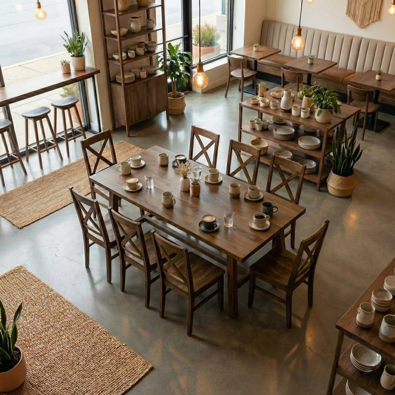 Oaklyn Modern Rectangular Dining Table Set, 9 Pieces: Table, 8 Chairs, Brown