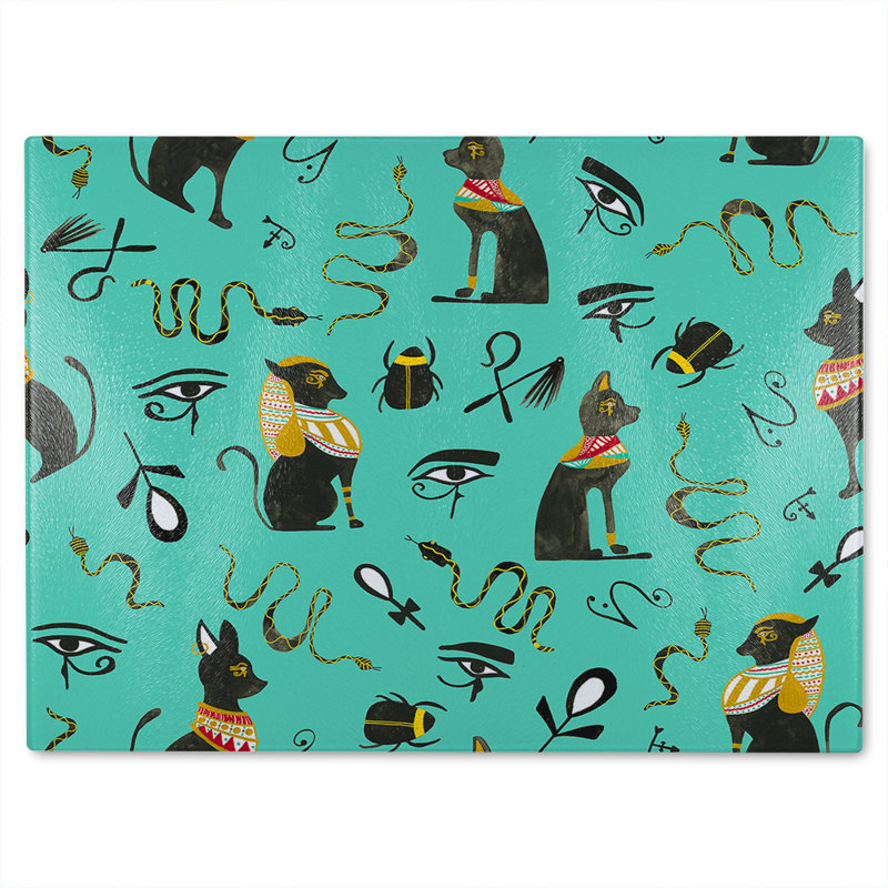 Hand Painting Abstract Ancient Egypt Horus Eye Signs Glass Chopping Board, 28cm L x 20cm W