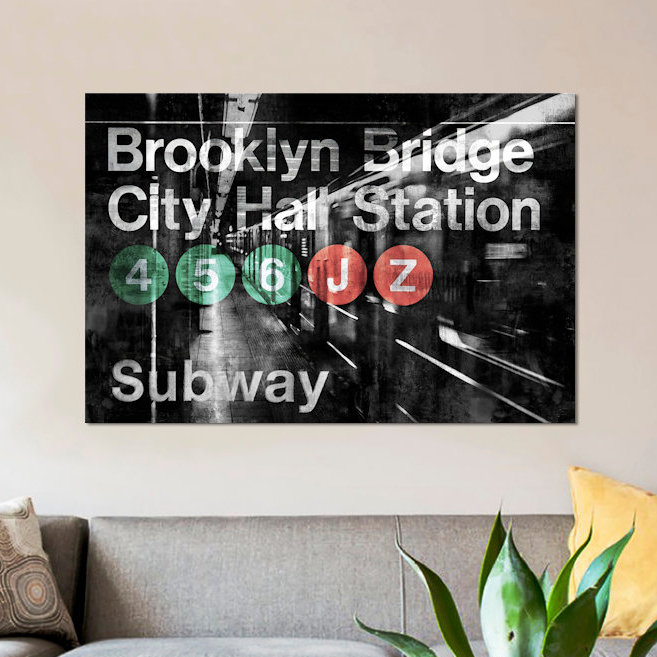 «NYC Subway Station I», impression sur toile, H 18 po x l 26 po x P 1,5 po, Toile avec cadre noir, Pas de tapis