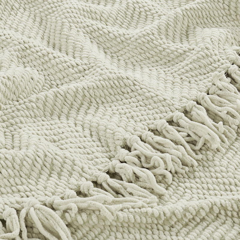 Oatmeal Knitted Lightweight Throw Blanket with Tassels