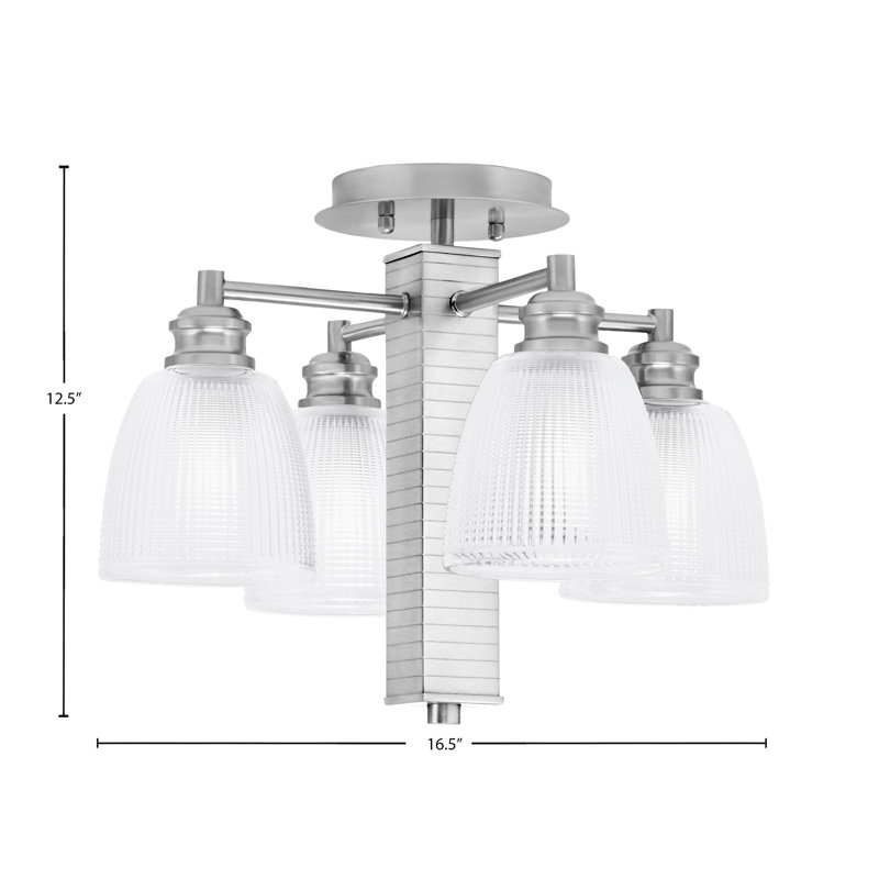 Bord semi-encastré 4 lumières Edge avec verre côtelé transparent de 5 po, Nickel brossé