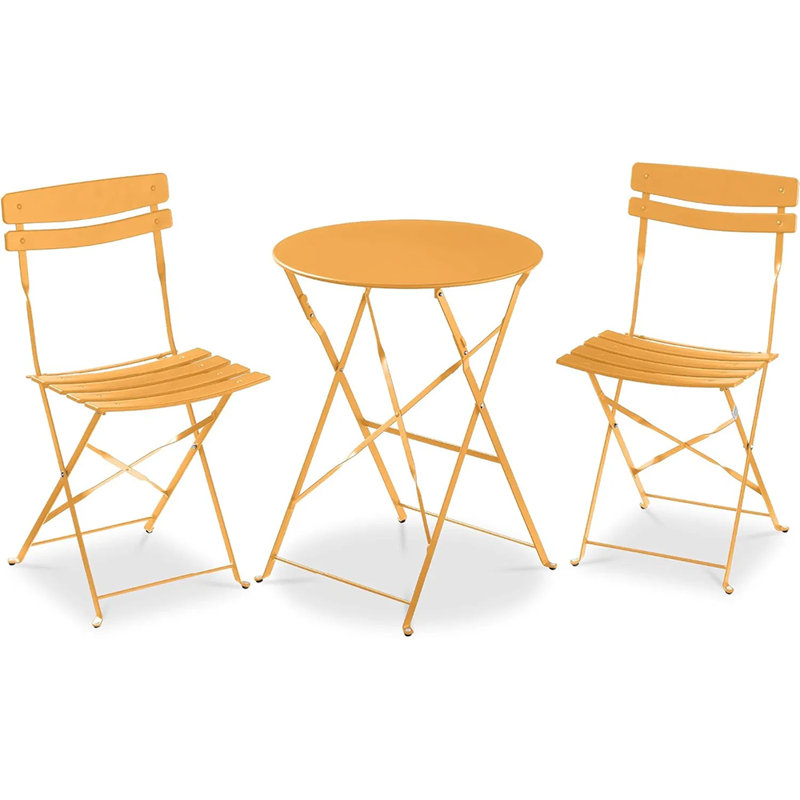 23.5" Dia 3-piece Bistro Set – Space Saving Folding Design & All-weather Solid Steel – For Patio/balcony, Marigold