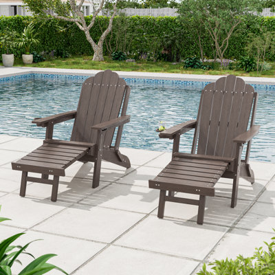 Chaise Adirondack réglable en PEHD à 3 positions avec repose-pieds, chaise de patio pliante toutes saisons avec porte-gobelet pour l'extérieur, capacité de 350 lb