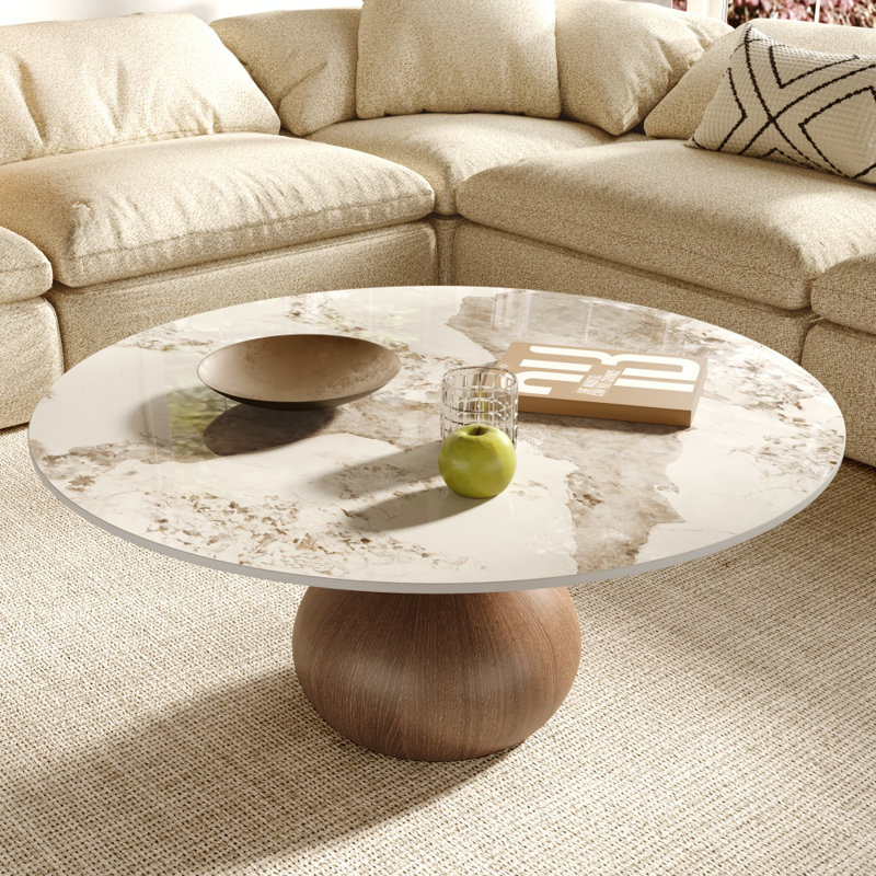 Table basse Jackline Living Mid-Century, Noyer foncé pierre de sable brillant, H 18,23 po x L 31,49 po x l 31,49 po