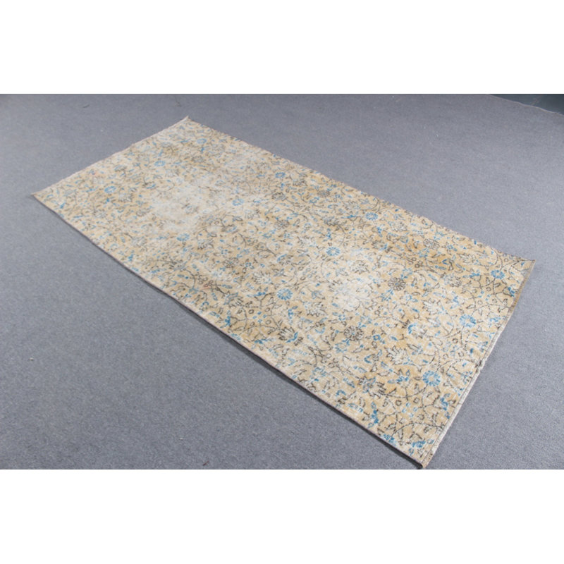 Vintage Turkish Anatolian Beige Wool Area Rug with Boho Accents and Colorful Design for Your Entryway