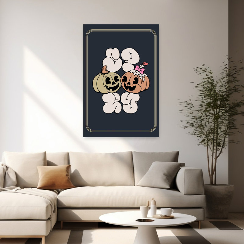 Affiche murale d'automne rétro vintage avec de jolies citrouilles Boo, H 60 po x l 40 po
