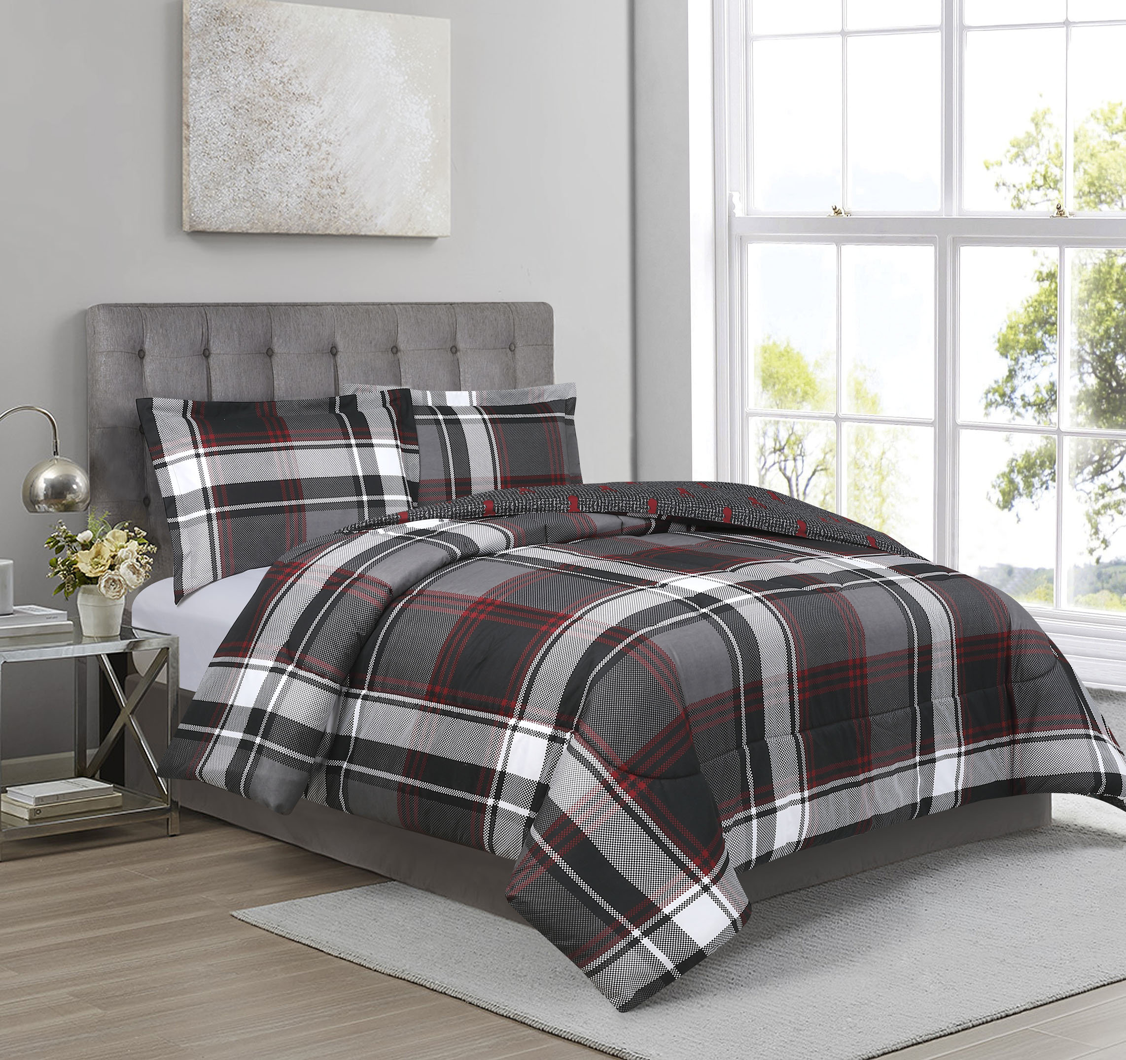 Swift Home Red/Black Microfiber Comforter Set \u0026 Reviews | Wayfair, image size:2284x2150