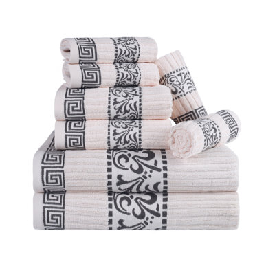 Athens 100% Cotton Medium Weight Floral Border 8-Piece Towel Set