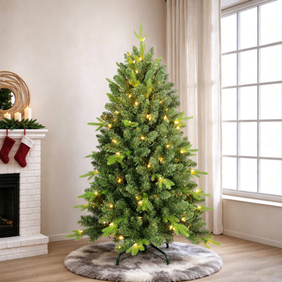Arbre de Noël artificiel pré-éclairé avec lumières blanc chaud et embouts de branches mixtes en PVC / PE
