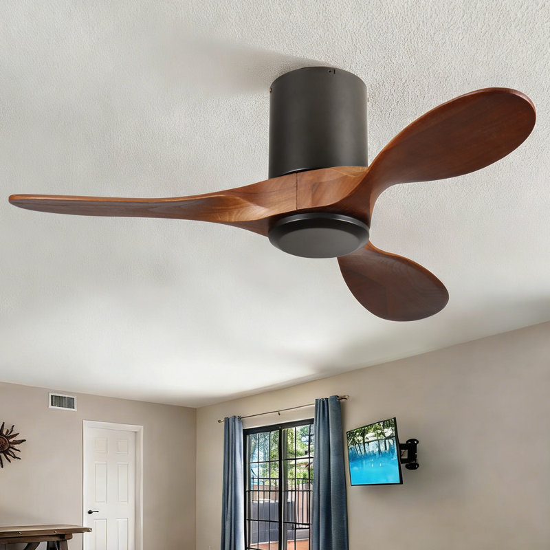 42 In. Black 3 Wood Blades Flush Mount Standard Ceiling Fan With Dc Motor And Remote