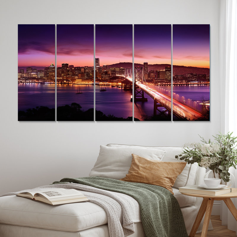«San Francisco Skyline And Bay Bridge I», reproduction d'art sur toile - 5 panneaux égaux