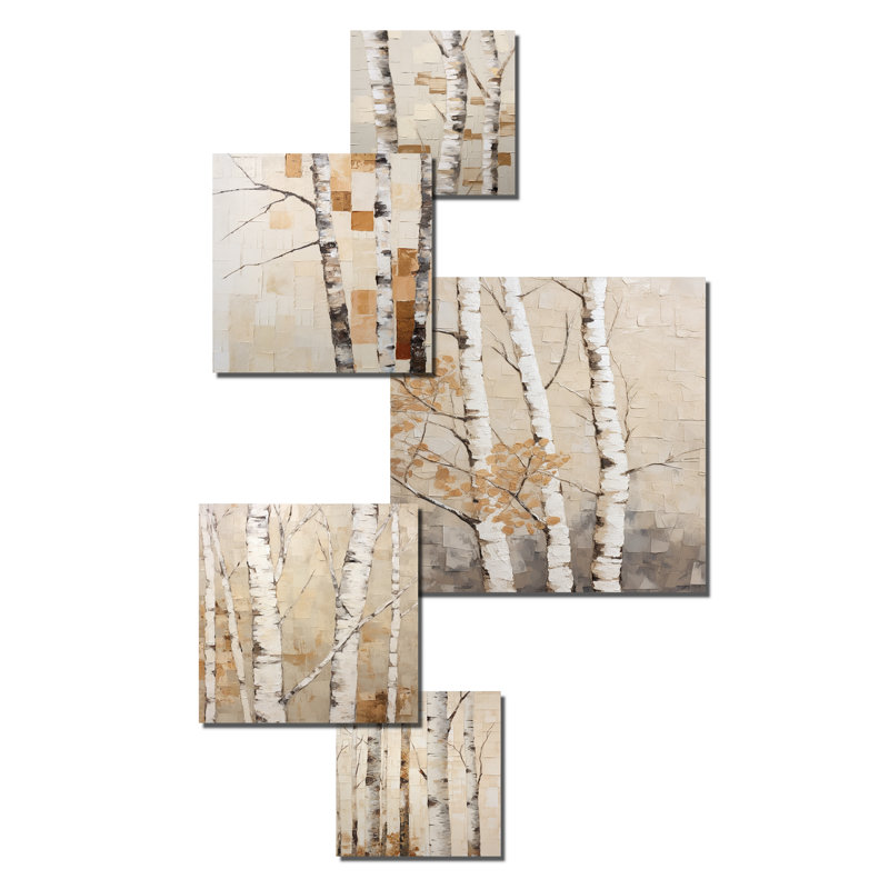 Beige minimalisme arbre bouleau - ensemble d'art mural 6 bouleaux