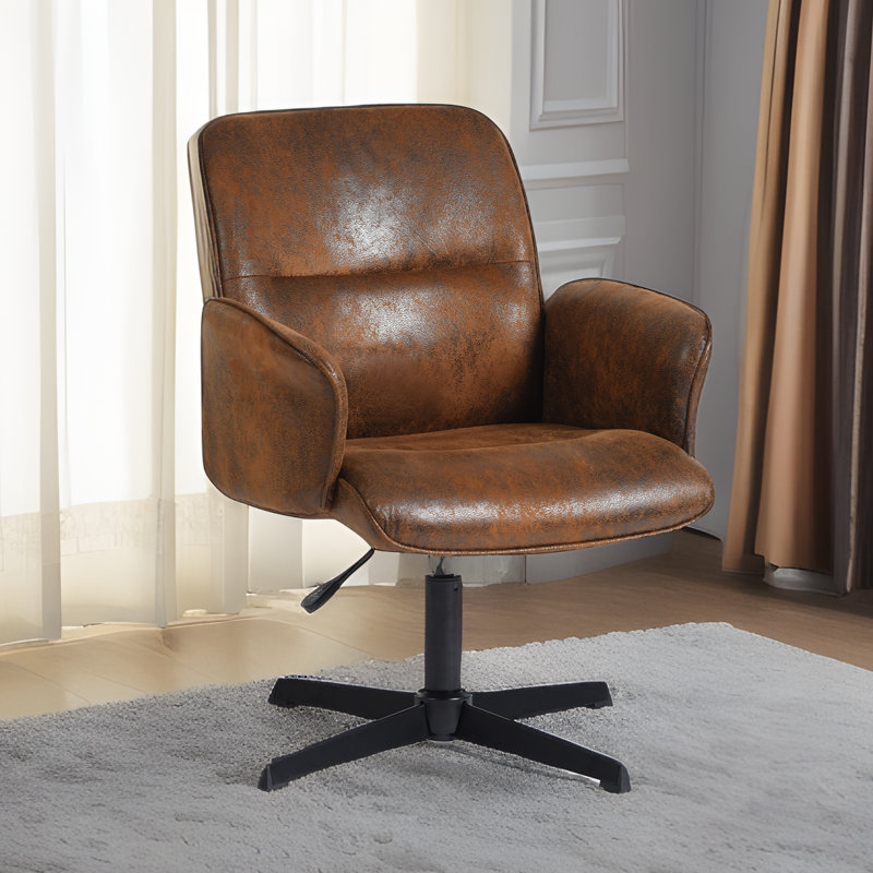 Cannoy 360° Swivel Padded Office Chair with Armrests For Living Room Bedroom Study Room, Suede Brown