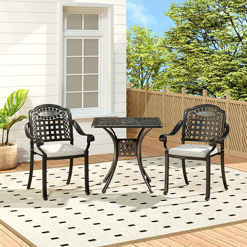 Tobiah 2 - Person Patio Dining Set with Rectangular Table , Cushions Included, 73" H x 76.5" W x 79.5" D