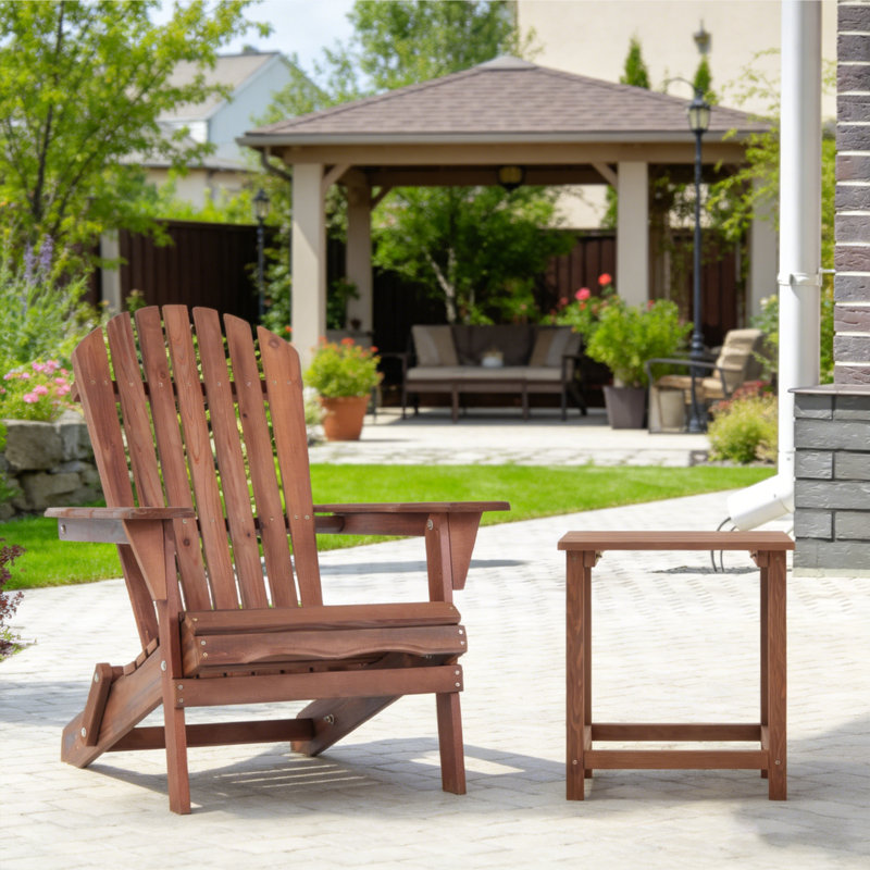 Chaise Adirondack en bois massif, chaise de patio pliante en grain de bois gaufré pour cour extérieure, Brun