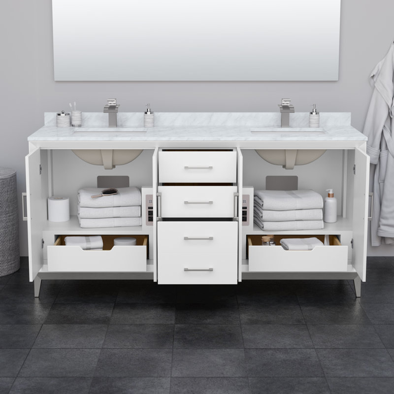72'' Double Bathroom Vanity with Carrara Marble Top, Bronze