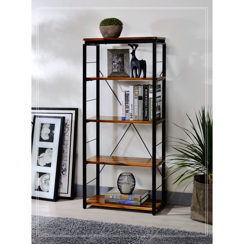 Jurgen Oak and Black Industrial Etagere Bookcase